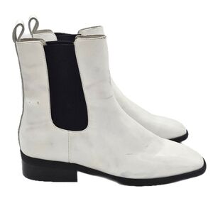 Jeffrey Campbell Emry Chelsea Boots Pointed Toe Side Panel White Leather Size 6